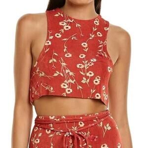 WeWoreWhat Floral Crop Tank Top Roses Daisies Red Sleeveless Summer XS NEW